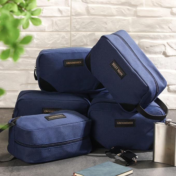 Eccliy 6 Set Groomsmen Gifts Men Toiletry Bags Men's Travel Shaving Kit Bathroom Bags Water Resistant Toiletry Case for Wedding Groomsman Proposal Gift Travel Accessories(Dark Blue)
