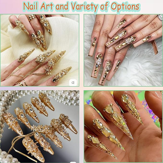 12 Types of Mine Gold 600 Diamonds + 2500 Flat Rhinestones Mix 20 Styles Flatback DIY Crafts Rhinestone Crystals 3D Decorations Flat Back Stones Set + Rhinestone Picker Wax Pen