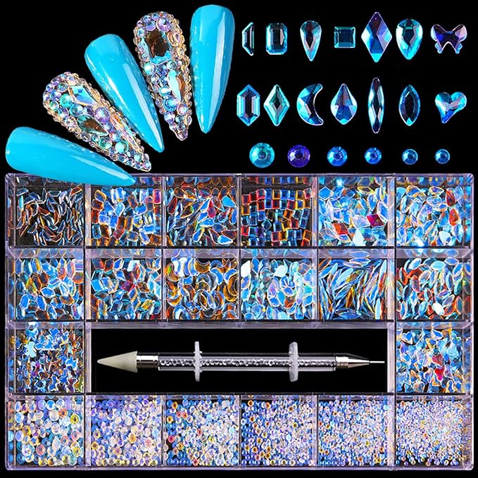 12 Types of Aurora 600 Diamonds + 2500 Flat Rhinestones Mix 20 Styles Flatback DIY Crafts Rhinestone Crystals 3D Decorations Flat Back Stones Set + Rhinestone Picker Wax Pen