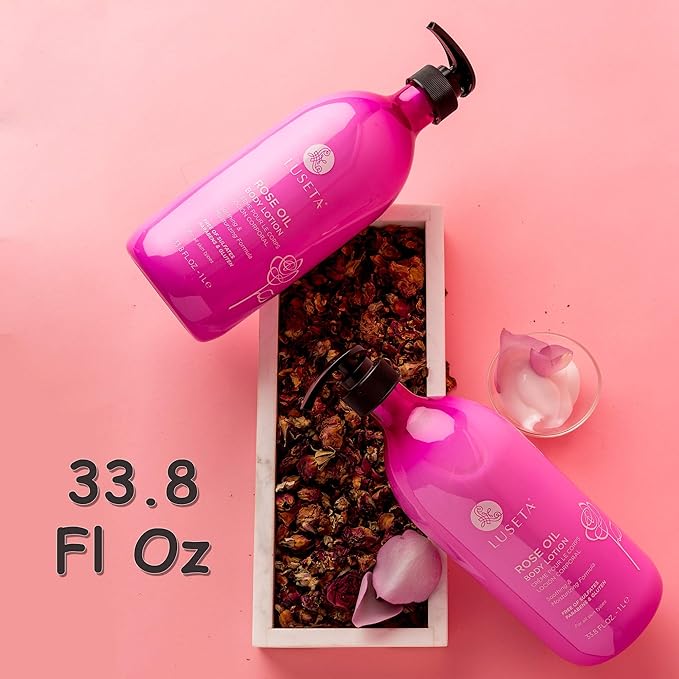 Luseta Rose Scented Body Lotion for Women 33.8oz, Moisturizing Body Lotion with Natural Rosa Rugosa Flower Extract, Sulfate & Paraben Free