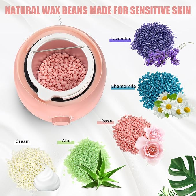 Waxing Kit - TIKESI Wax Warmer for Hair Removal, Hard Wax Kit with 14oz 5 Bags Hard Wax Beans for Full Body, Legs, Face, Eyebrows, Bikini, Brazilian Waxing Kit for Women Men