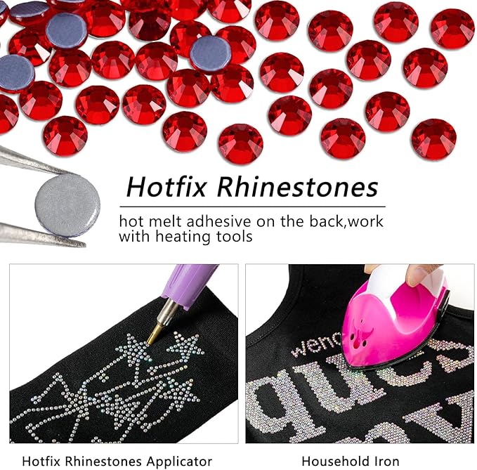 Beadsland Hotfix Rhinestones Bulk, 2880pcs Red Hot Fix Rhinestones for Crafts Clothes DIY Decoration, Light Siam, SS30, 6.3-6.5mm