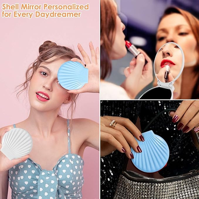 Compact Mirror, Travel Makeup Mirror, Mini Mirror for Purse, Handbag, 2-Sided 1X/2X Magnification Pocket Mirror, 3.5 inch Small Folding Portable Handheld Mirror (Round, No Light, Blue)