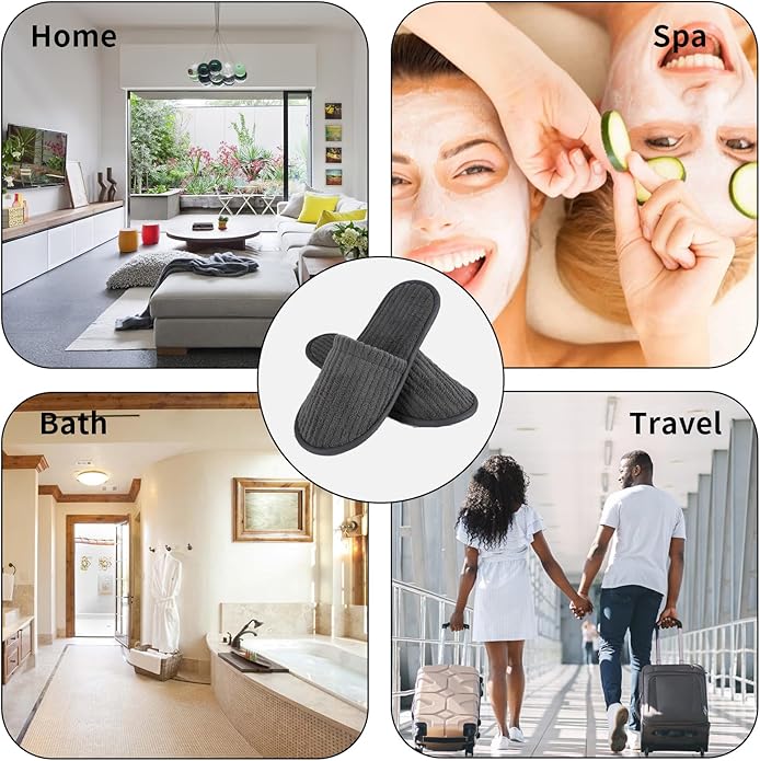 Disposable Slippers for Guests, 10 Pairs - Coral Fleece Hotel, Non-Slip SPA Slippers, Unisex Washable Reusable for Hotel & Travel Guests