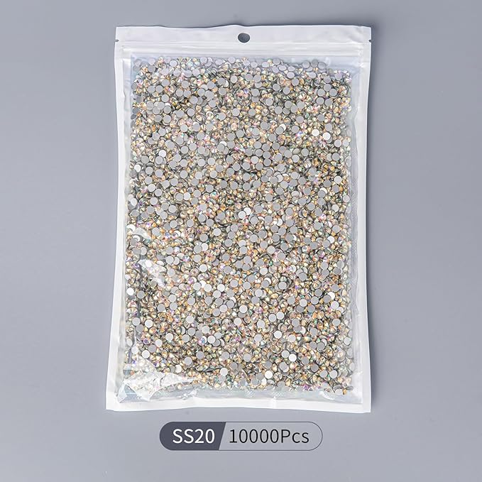 10000PCS Crystal AB Rhinestones Bulk, Flat Back Crystal Glass Stone Round Gems,SS20, 4.6-4.8mm