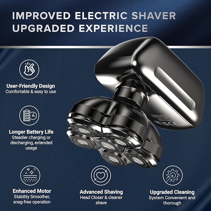 Electric Head Shaver for Bald Men: Waterproof Cordless Electric Razor for Bald Head & Hair Shaving, Close Shave, Skin-Friendly, 360° Full Coverage & Effortless Control, Easy to Clean, Wet & Dry Use