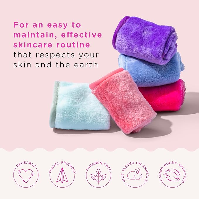 ERASE YOUR FACE Eco-Friendly Makeup Remover Cloths - Reusable Microfiber Face Towels to Cleanse & Remove Makeup - Water Activated, Dual-Sided Design for Easy Use - Eco-Friendly Packaging (4 Count)