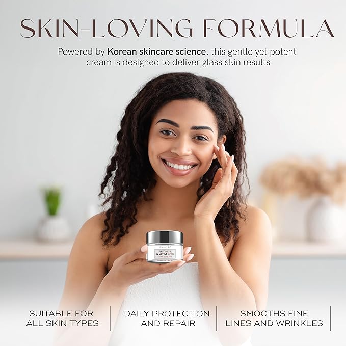 Retinol & Vitamin E Face Moisturizer - Dermatologist Tested, Hydrating, Restores Sun-Damaged Skin, Anti-Aging - Reduces Acne Scars, Clean Beauty, Cruelty-Free Korean Skincare - 1.69 Fl oz