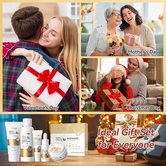 Skin Care Set, Face Snail Revitalizing Skin Care Sets & Kits, Facial Beauty Skincare Gifts for Teenage Girls with Cleanser,Toner,Serum,Eye Cream,Face Cream, Firming Hydrating Skin Care Christmas Gifts