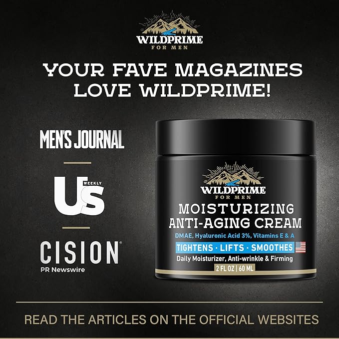 Men's Face Moisturizer Cream - Anti Aging & Wrinkle - Made in USA - Collagen, Hyaluronic Acid, Vitamins E & A, Avocado Oil - After Shave Lotion - Age Facial Skin Care, Day & Night Moisturizing, 2 oz