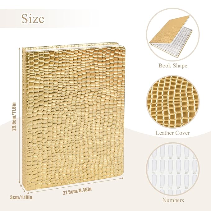 216 Colors Nail Display Chart, Nail Gel Polish Organizer Color Card with 240 False Nail Tips, Nail Color Display Book Chart Salon Nail Supplies Sample Chart Tool Set Nail Swatch (Gold, 2 Pack)