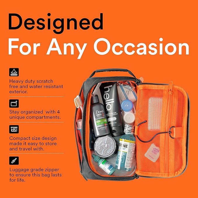 Fitdom Hanging Toiletry Bag Tactical Dopp Kit Case For Men. Perfect For Travel & Storage. Fits Large & Small Cosmetic, Clipper, Toothbrush, Shaving & Shower Care. Best Overnight Organizer