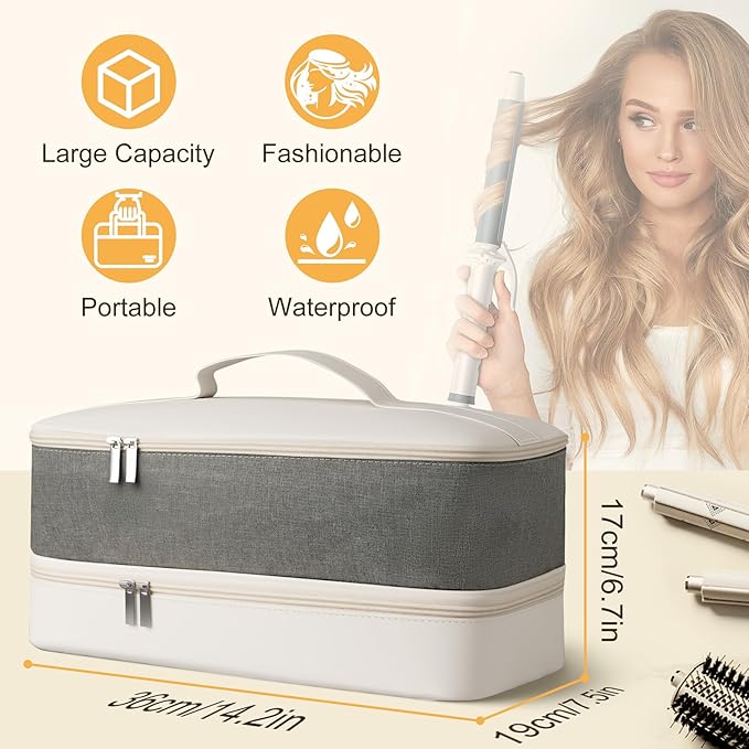 Travel Carrying Case for Shark Flex Style, Double Layer Hair Dryer Accessories Tools Storage Case, Waterproof PU Leather Organizer Bag for Shark Flexstyle/Dyson Airwrap Styler and Attachments (White)