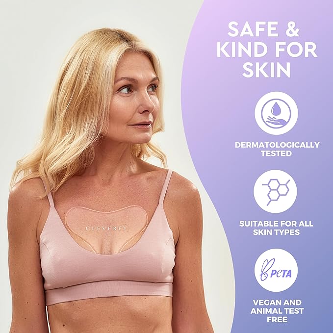 CLEVERFY Silicone Chest Wrinkle Pads for Décolleté - 4-Pack of T-Shape Reusable Anti-Wrinkle Patches