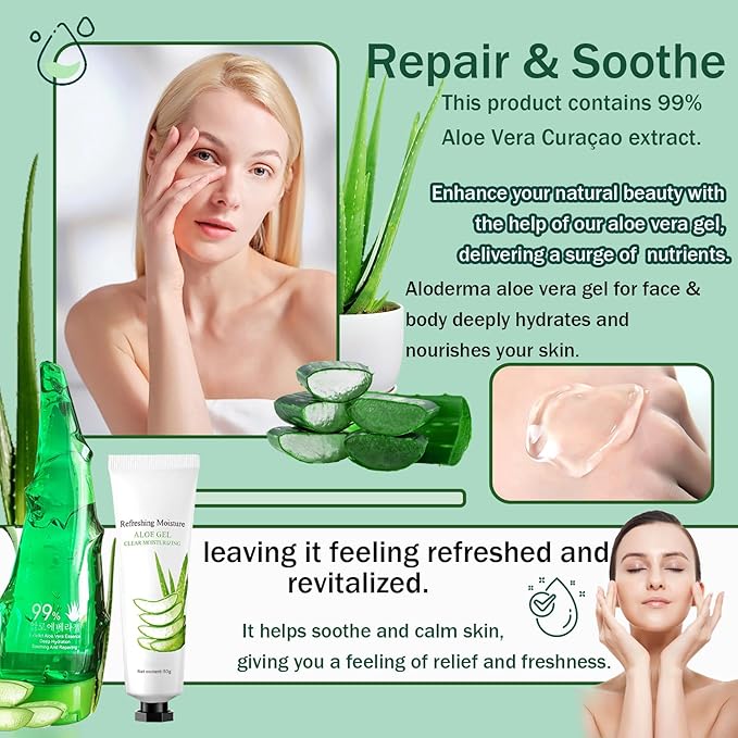 99% Purity Aloe Vera Gel - Hydrating Aloe Vera Gel for Face and Skin,No Sticky Moisturizing Aloe Gel(5 pcs) B