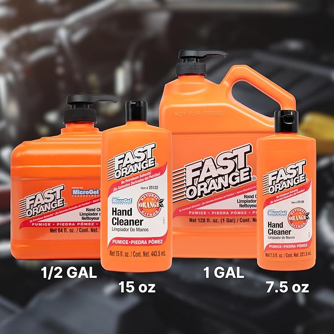 Fast Orange 25108 Pumice Lotion, Heavy Duty Hand Cleaner, Natural Citrus Scent, Waterless Cleaner For Mechanics, Strong Grease Fighter, 7.5 oz