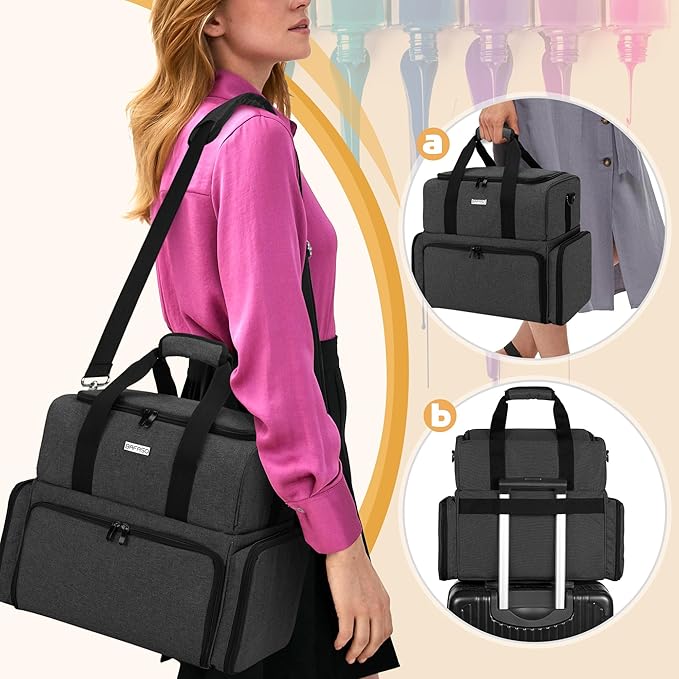 BAFASO Nail Polish Organizer Holds 80 Bottles (15ml - 0.5 fl.oz) and a UV Nail Lamp, Nail Polish Case with 2 Removable Pouches and Manicure Tools Storage Sections (Patented), Black