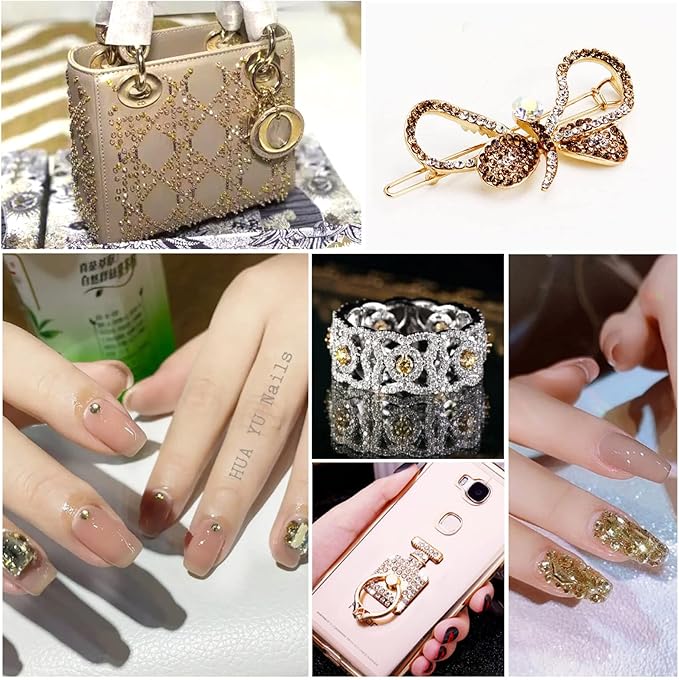 Beadsland Flatback Rhinestones Bulk,14400pcs Gold Rhinestones for Nails Crafts Clothes DIY Decoration, Golden Shadow, SS16, 3.8-4.0mm