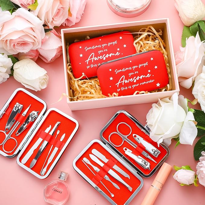 24 Set Manicure Kit Bulk Nail Clippers 7 in 1 Stainless Steel Grooming Nail Kit Employee Teacher Appreciation Gift Bulk Professional Pedicure Tool for Women Personal Care(Red)