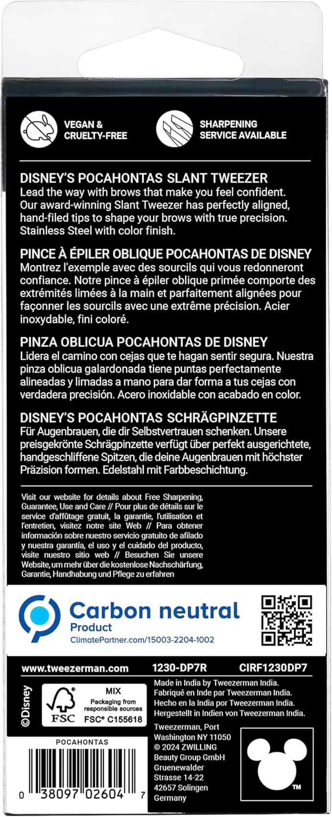 Tweezerman Pocahontas Slant Tweezer - Eyebrow Tweezers for Women and Men