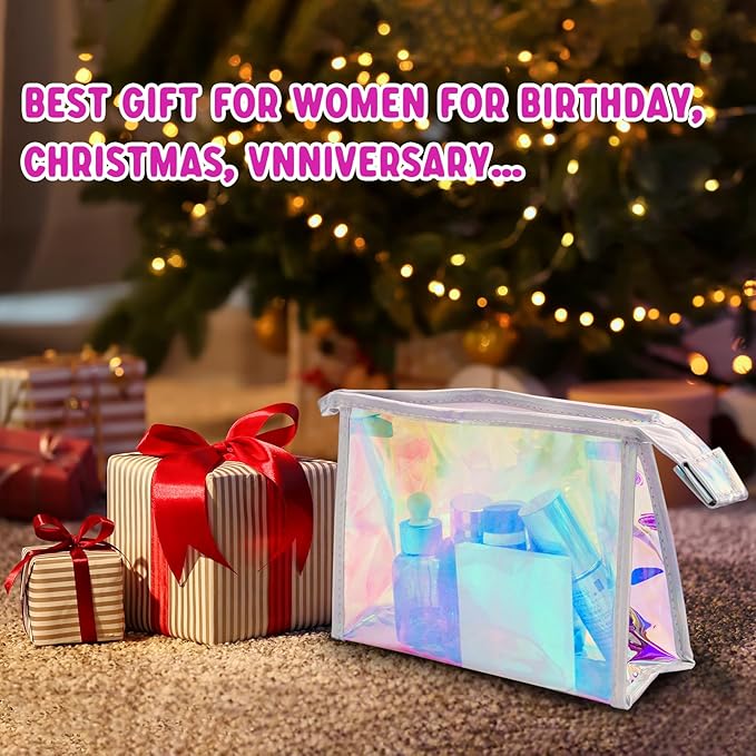 Zwish 2Pack Holographic Makeup Bags Bulk, Iridescent Pouch Portable Zippered Toiletry , Travel Makeup Brush Holder, Makeup Organizer, Waterproof Cosmetic , Gift Bags for Women