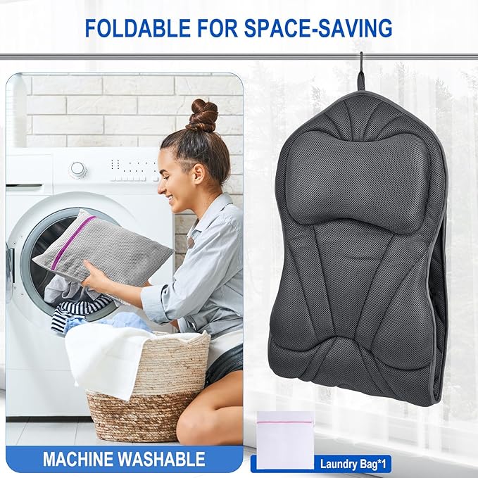 Full Body Bath Pillow for Bathtub, Luxury Bath for Women Thick Bathtub Cushion for Soaking Tub with Laundry Bag, Bathtub Pillow Luxury Bathtub Pillows for Spa (Grey)