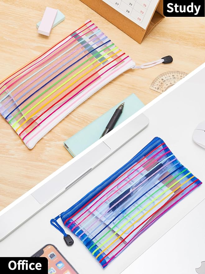 JARLINK 40 Pack 10 Colors Zipper Mesh Pouch, Storage Pencil Pouches, Multipurpose Pencil Pouch Bulk for School and Office Supplies, Cosmetics Travel Accessories, Multicolor