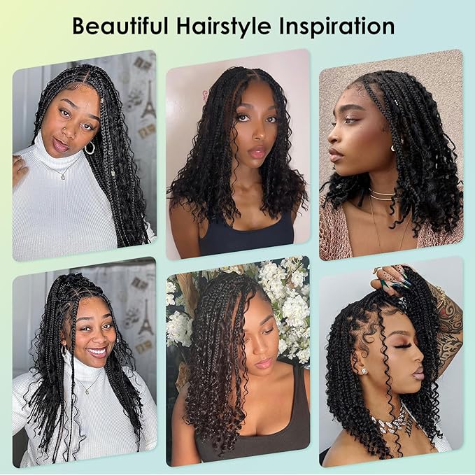 18" 13x8 Inch HD Lace Front Boho Box Braided Wigs Short Knotless Braid Wig for Women Full Braided Lace Front Wig With Baby Hair Balck Natural Color