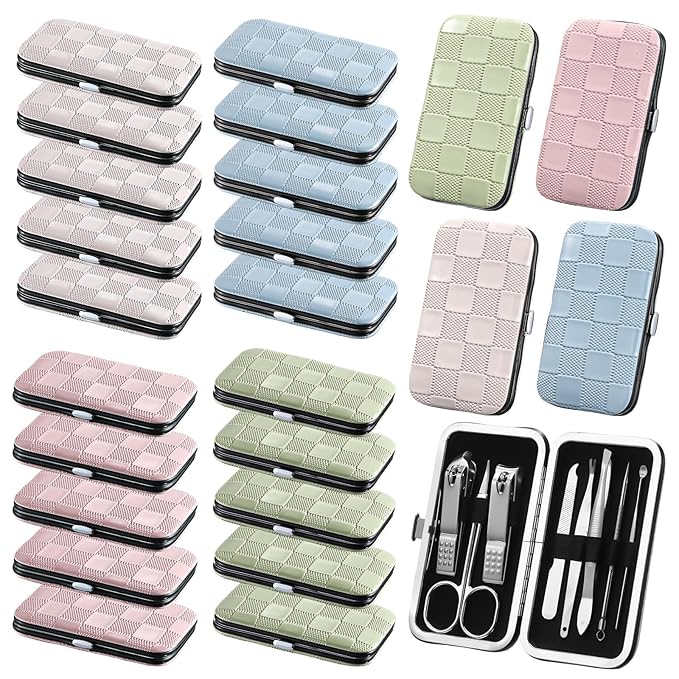 24 Sets Manicure Bulk Mothers Day Gifts Professional Nail Care Kit Nail Clippers Kit 8 in 1 Stainless Steel Pedicure Set with Travel Case Portable Grooming Kits for Men Women Friends(Fresh)