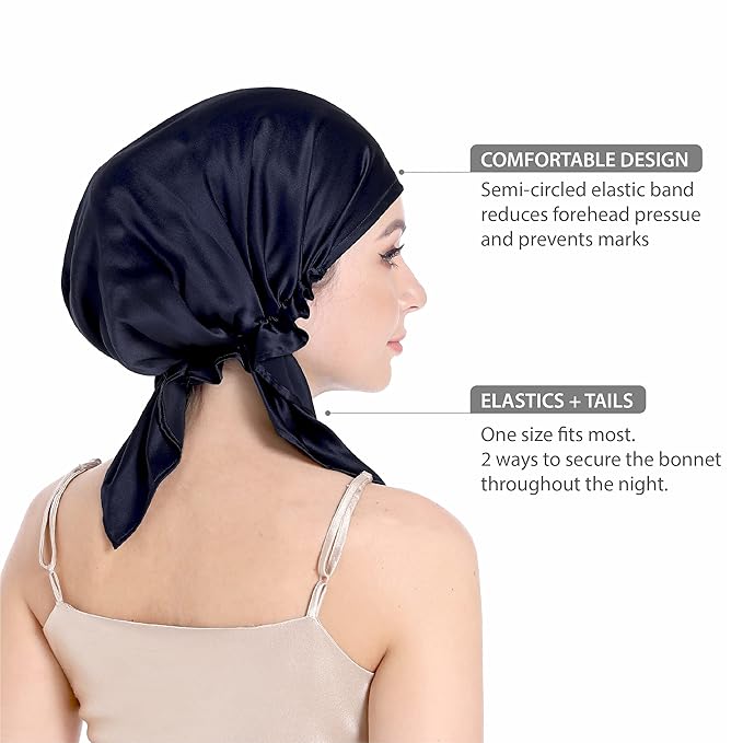 100% Silk Bonnet for Sleeping, Hair Bonnet with Tie Band, Large Silk Sleep Cap for Curly Hair, Silk Hair Wrap for Hair Care