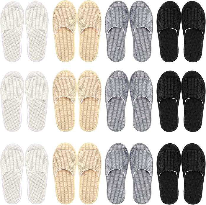 12 Pairs Disposable Slippers for Guests Open Toe Spa Slippers Bulk Disposable Sandals Soft Fleece for Man Women Spa Hotel Wedding Shoeless Home
