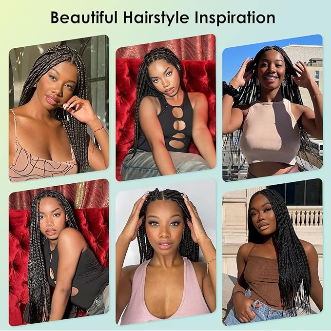 36 Inch 13x8 HD Lace Front Knotless Braided Wigs for Women Box Braid Wig With Baby Hair Human Hair Blended Lace Black Braid Wigs