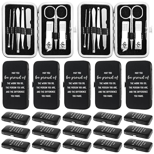12 Sets 8 in 1 Nail Clippers Manicure and Pedicure Kit May You Be Proud of The Work You Do Toenail Fingernail Clipper Stainless Steel Travel Manicure Case Gift for Father Men Women Coworkers Team