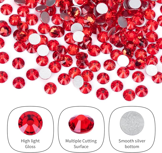 10000PCS Red Rhinestones Bulk, Flat Back Crystal Glass Stone Round Gems,SS20, 4.6-4.8mm