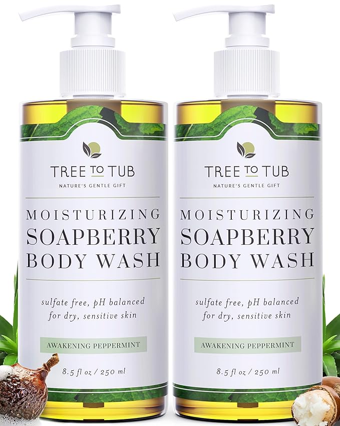 Tree to Tub Peppermint Body Wash for Sensitive Skin and Dry Skin - pH Balanced, Hydrating, Sulfate Free, Vegan Body Soap with Organic Aloe Vera