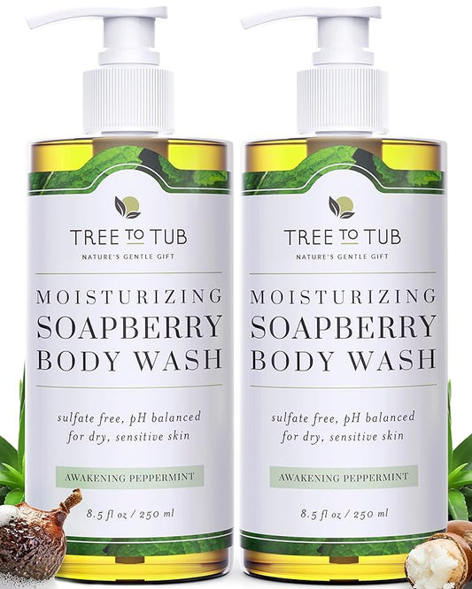 Tree to Tub Peppermint Body Wash for Sensitive Skin and Dry Skin - pH Balanced, Hydrating, Sulfate Free, Vegan Body Soap with Organic Aloe Vera
