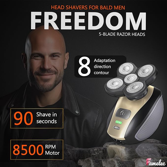 5 Blades Shaver Head Compatible With F*ee Bi*d for Bald Head, 5D Floating Electric Razor Replacement, Fits 5 Flexible Blades, Freedom Shaver Refills