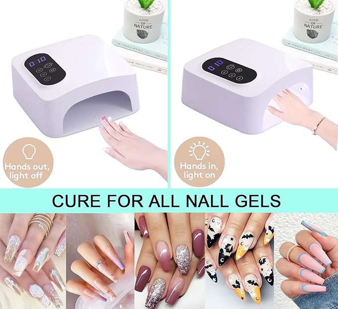 72W Cordless Led Nail Lamp, Rechargeable Nail Dryer, Portable Gel UV Led Nail Light with 4 Timer Setting Sensor, Professional Gel Nail Lights Nail Art Manicure Tools for Home and Salon