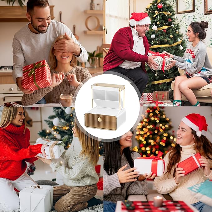 Makeup Organizer with Drawer, Bathroom Organizers and Storage,Makeup Brush Holder,Lipstick and Perfume Organizer,Cosmetic and Vanity Organizer,Desk Organizer (AMBER)