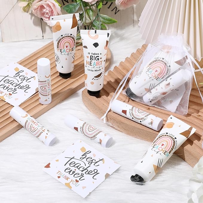 24 Sets Teacher Appreciation Gifts Include Hand Cream Lip Balm Bulk Organza Bags Thank You Tags Graduation Thank You Teacher Gifts for Women Girls Party Favors Holiday