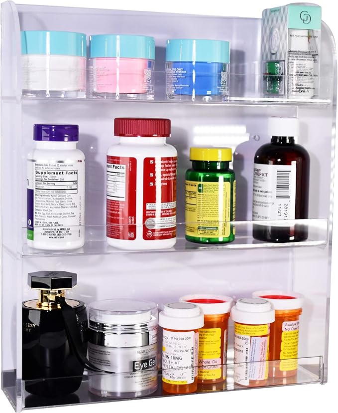 AMT Acrylic Nail Polish Racks for the Wall. CLEAR Nail Polish Display. Young Living Essential Oils Organizer. Holds up to 48 Btls. Plus a Microfiber Cloth for Cleaning Purposes (3 Tier- 48)