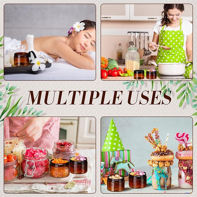 Tanlade 100 Pcs 4 oz Amber Plastic Cosmetic Jars with Lids Empty Leak Proof Container Round Airtight Refillable Cosmetic Jars for Cream, Lotion, Powder, Ointment, Beauty Products Travel Storage