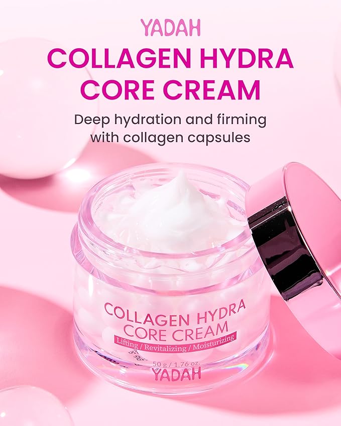 YADAH Hydra Core Cream – Barrier Repair Moisturizer with 10 Types of Hyaluronic Acids, 1000ppm Low Molecular Collagen & Ceramide, Deep Hydration for Sensitive Skin, 1.76 oz