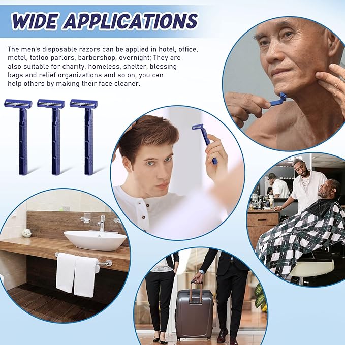 Chumia Twin Blade Razors for Men Stainless Steel Disposable Razors Men Bulk Plastic Shavers Multipurpose Portable Manual Disposable Shavers for Bathing Hotel Travel(400 Pieces)