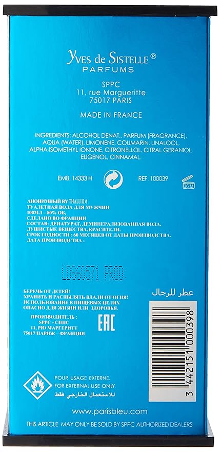 Yves De Sistelle Anonymous Eau de Toilette Spray for Men, Limited Edition, 3.3 oz (Pack of 2)