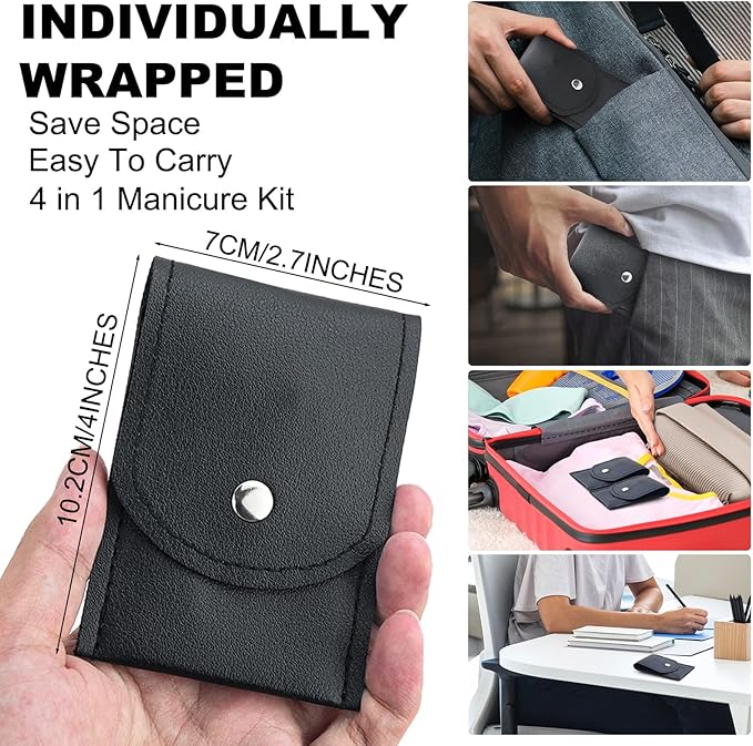 200 Sets Finger Nail Clipper Set Bulk,4 in 1 Black Adult Stainless Steel Travel Manicure Kit with Case Individually Wrapped Nail Clippers Bulk for Homeless,Hotel,Charity