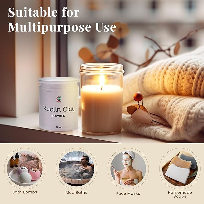 Kaolin Clay Powder | 14 oz | White Clay For Soap Making, Face Cleansing And Oily Skin | By Yogi's Giftยฎ