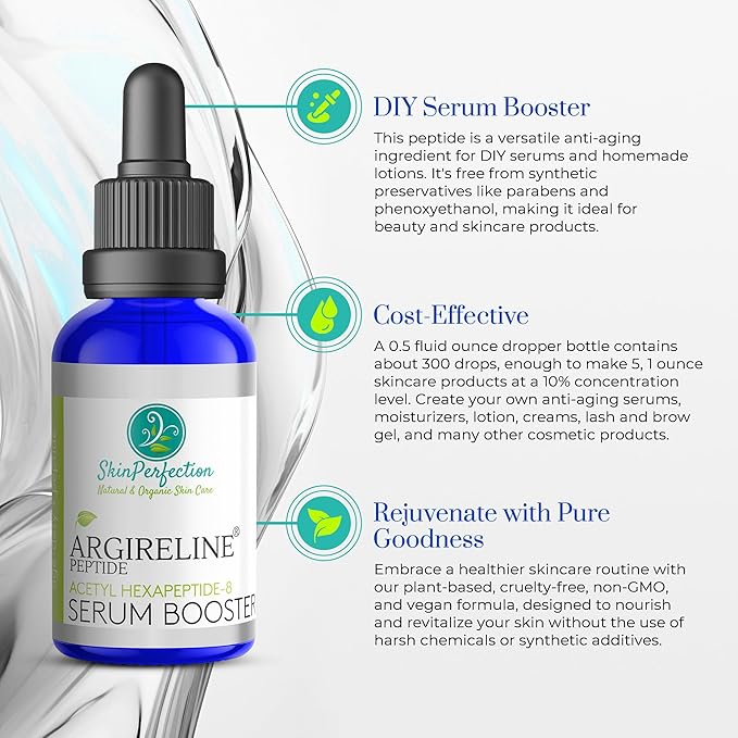 Skin Perfection Argireline Serum - Peptides Serum for Face with Acetyl Hexapeptide-8 for Fine Lines & Wrinkles - Diy Anti Aging Argireline Booster Solution Mix with Any Skincare Products 0.5oz