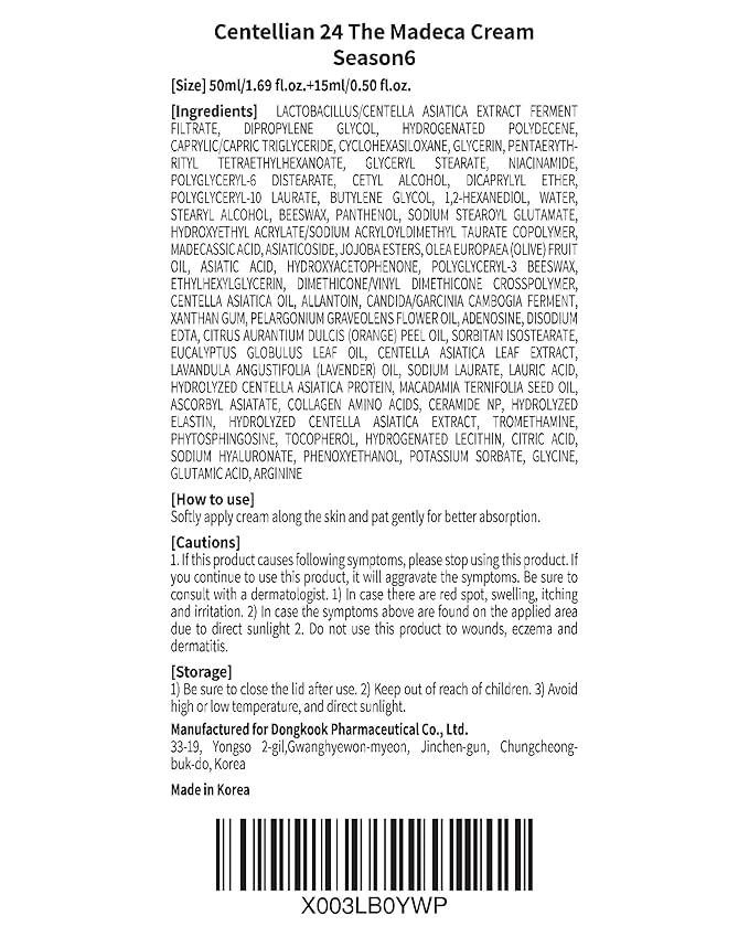 CENTELLIAN 24 Madeca Cream (Season 6, 1.7+0.5fl oz) - Centella Moisturizer for Face, Korean Skin Care. Dry, Sensitive Skin. TECA, Centella Asiatica, Madecassoside