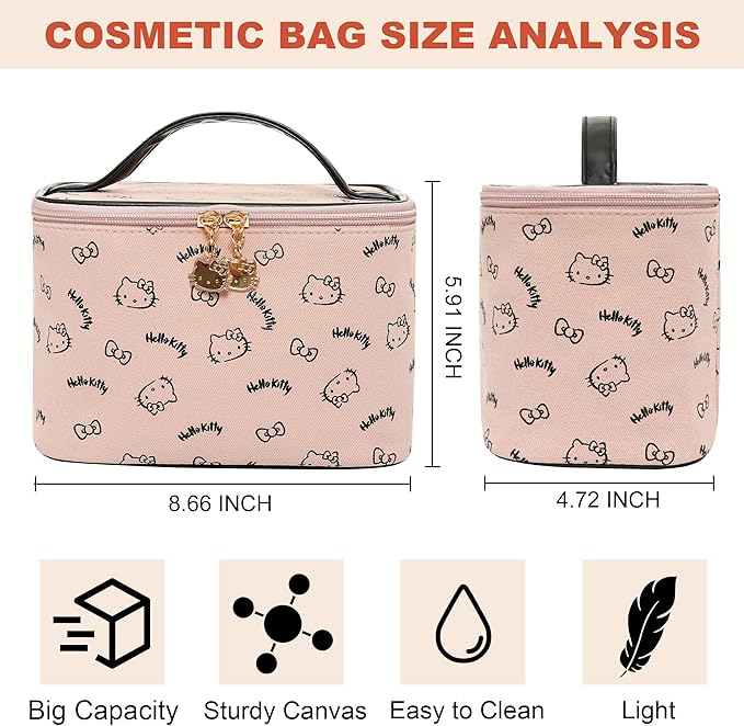 AmBealla Make up Bag Travel Cosmetic Bags Brush Holder Zipper Pouch Case Organizer Cute Organizer Suitable for Purse for Women (Light Pink Bucket Bag)